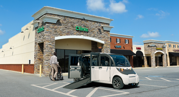 GEM WAV Wheelchair Accessible Vehicle parked at clinic